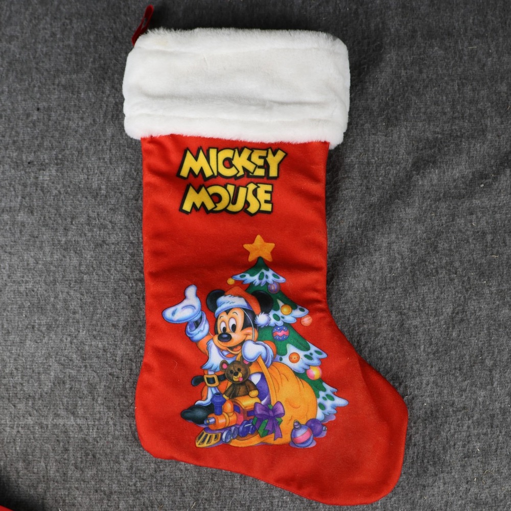 Disney Mickey Mouse Christmas Stocking Red White Fuzzy Cuff Kids Holiday Decor
